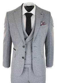 Mens Wool 3 Piece Grey Suit Double Breasted Waistcoat Wedding Party Vintage 1920s