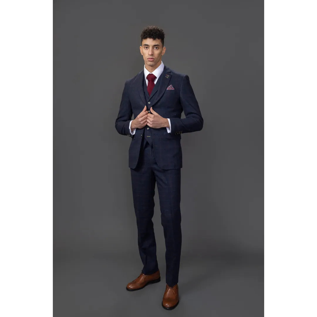 Ryan Men's Navy 3-Piece Tweed Slim Fit Suit