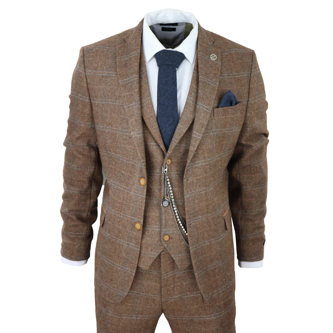 Herrenblazer Aus Olivgrunem Tweed Mit Fischgratmuster