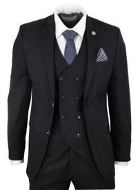 Mens Black 3 Piece Pinstripe Suit