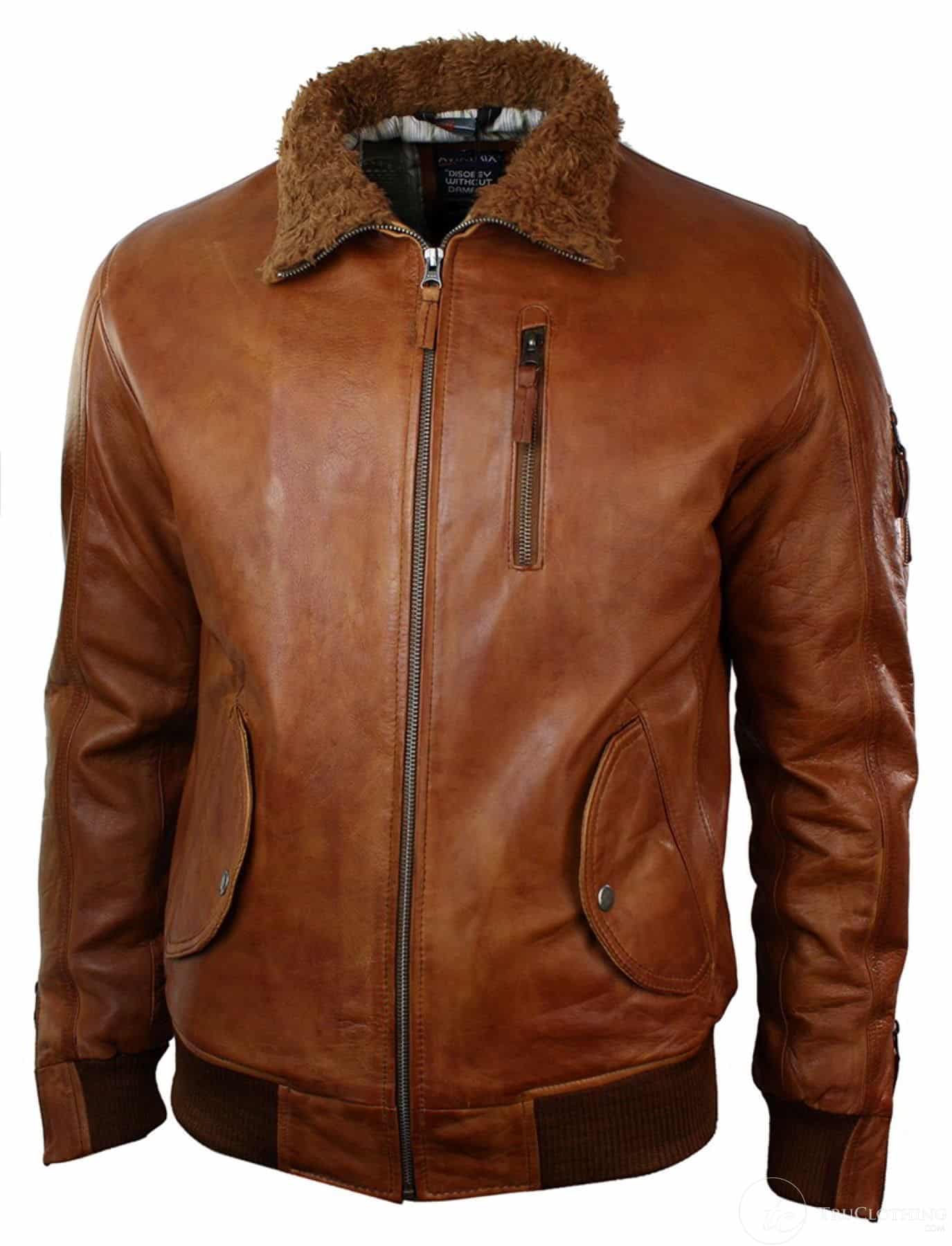 Mens Real Leather Hood Fur Jacket Bomber Aviator Vintage Brown Retro-Tan