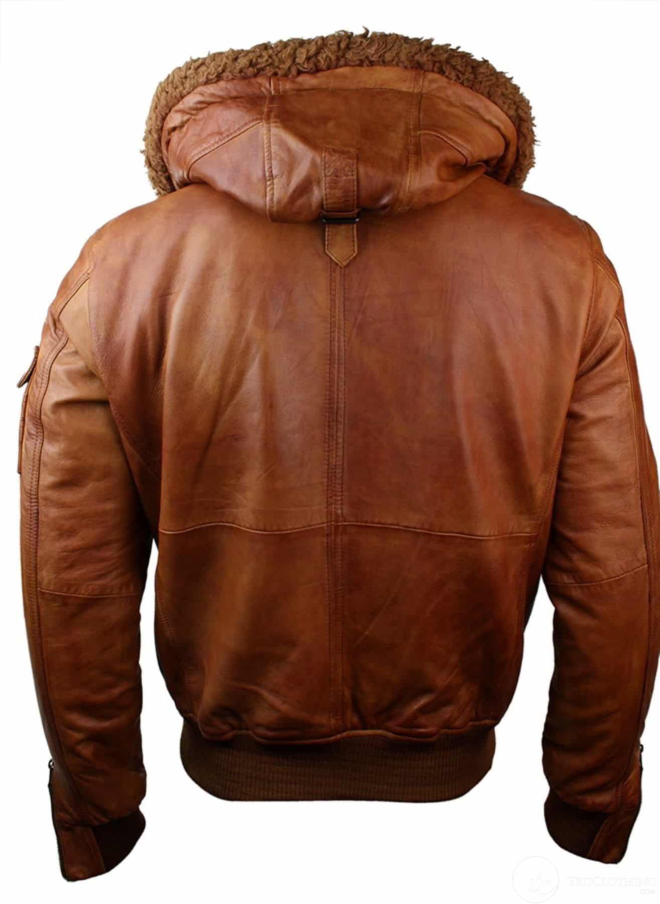 Mens Real Leather Hood Fur Jacket Bomber Aviator Vintage Brown Retro-Tan