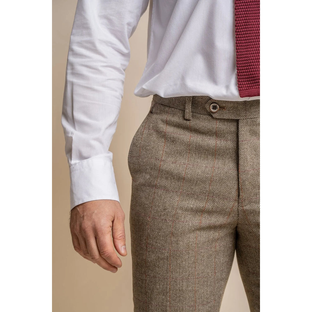Gaston - Olivgrün karierte Tweedhose für Herren