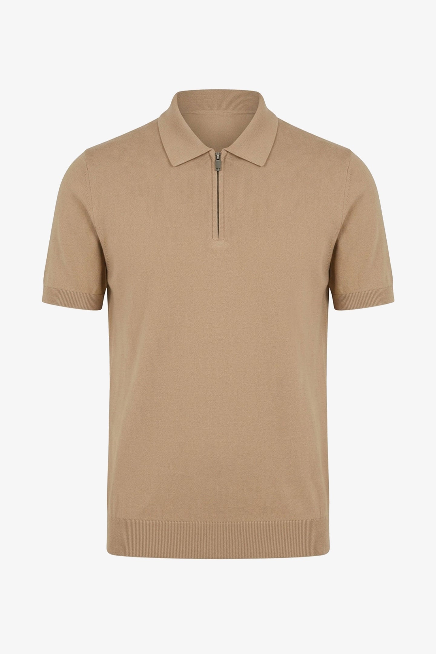 Beiges Poloshirt mit Reißverschlusskragen für Herren