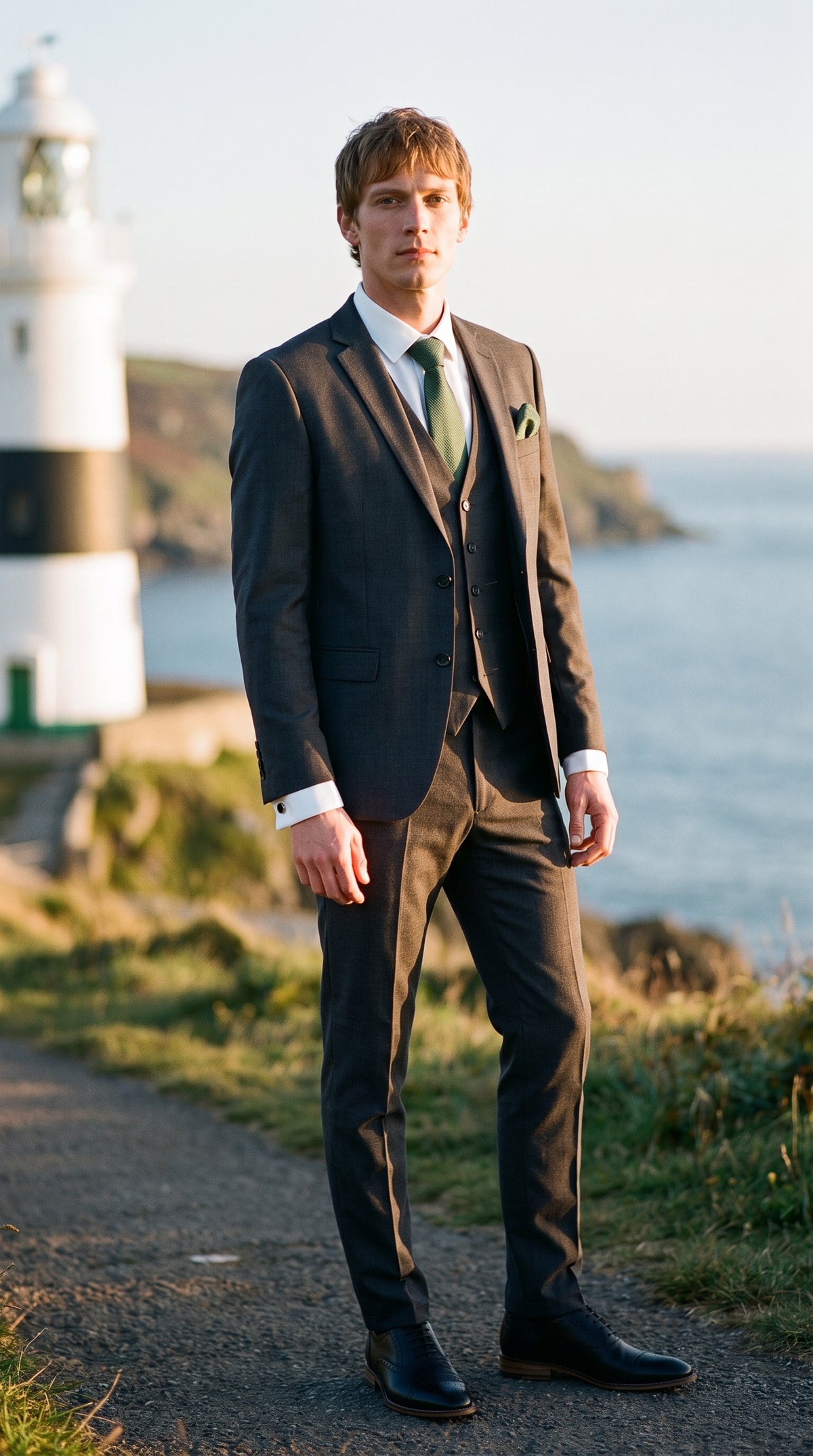 Look #817 styled with Herren Dunkelgrau Anthrazit 3-teiliger Anzug Klassischer Stich Hochzeit Sommer
