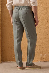 Herren-Leinenanzug in Salbeigrün, elegant-lässig, 2-teilig, mit Reißverschluss vorne, Safari-Stil, Sommer