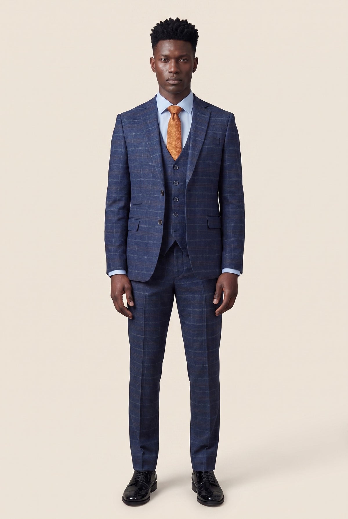 Look #979 styled with Marineblau karierter 3-teiliger Herrenanzug - Paul Andrew Kenneth