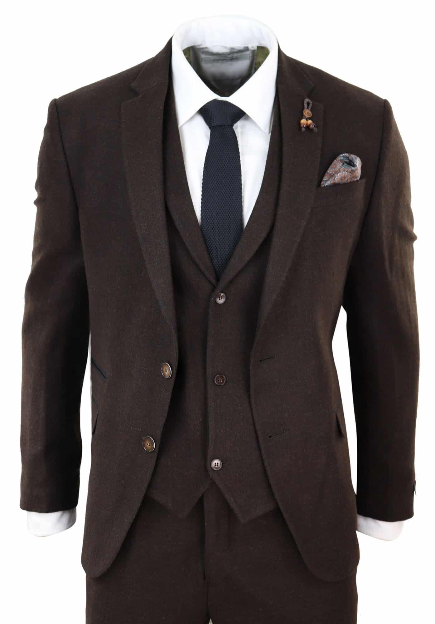 Brown Herringbone Tweed 3 Piece Suit
