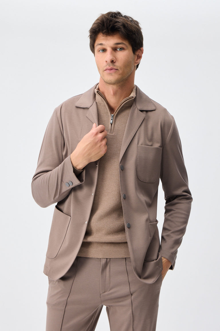 Herrenblazer aus weichem Jersey in Taupe-Braun, elegant-lässig