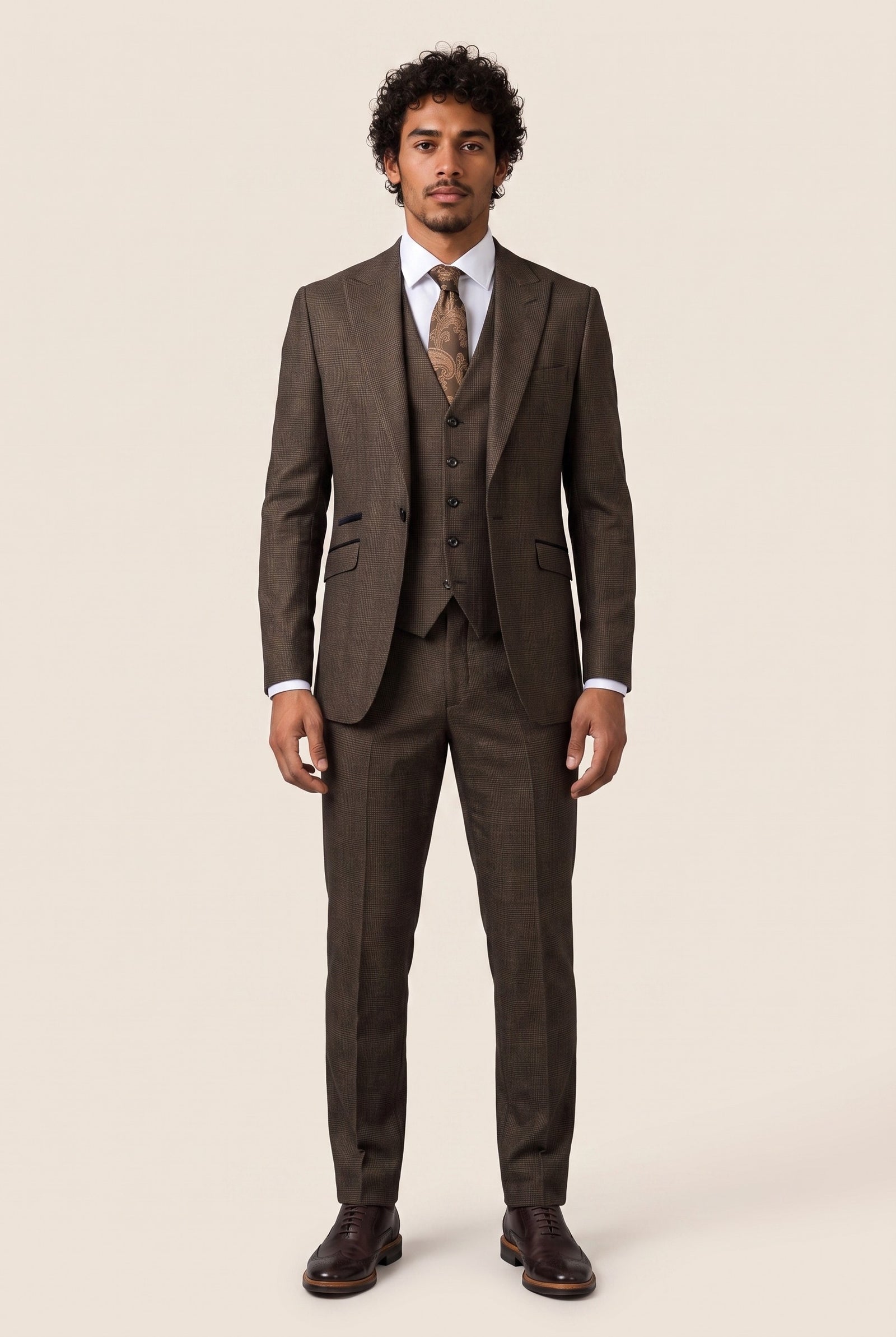 Look #1004 styled with Herrenanzug 3-teilig kariert Tweed Schwarz Braun Tailored Fit Hochzeit Peaky Classic