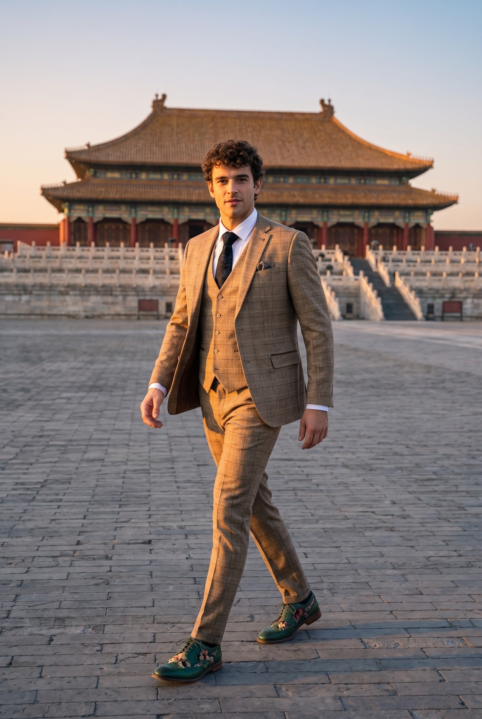 Look #278 styled with Liam – 3-teiliger braunkarierter Herrenanzug