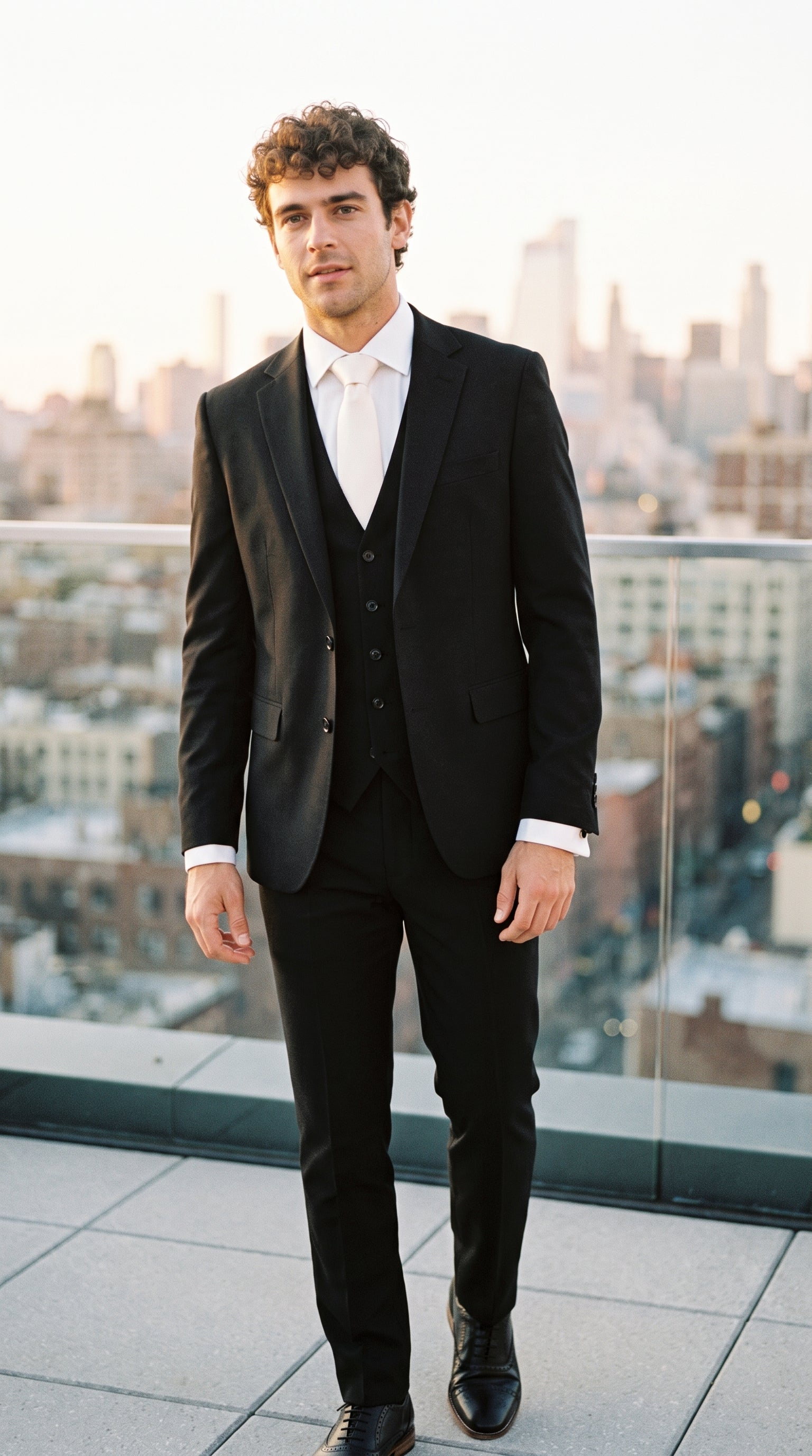 Look #818 styled with Malibu – Schwarzer 3-teiliger Anzug im Tailored Fit für Herren
