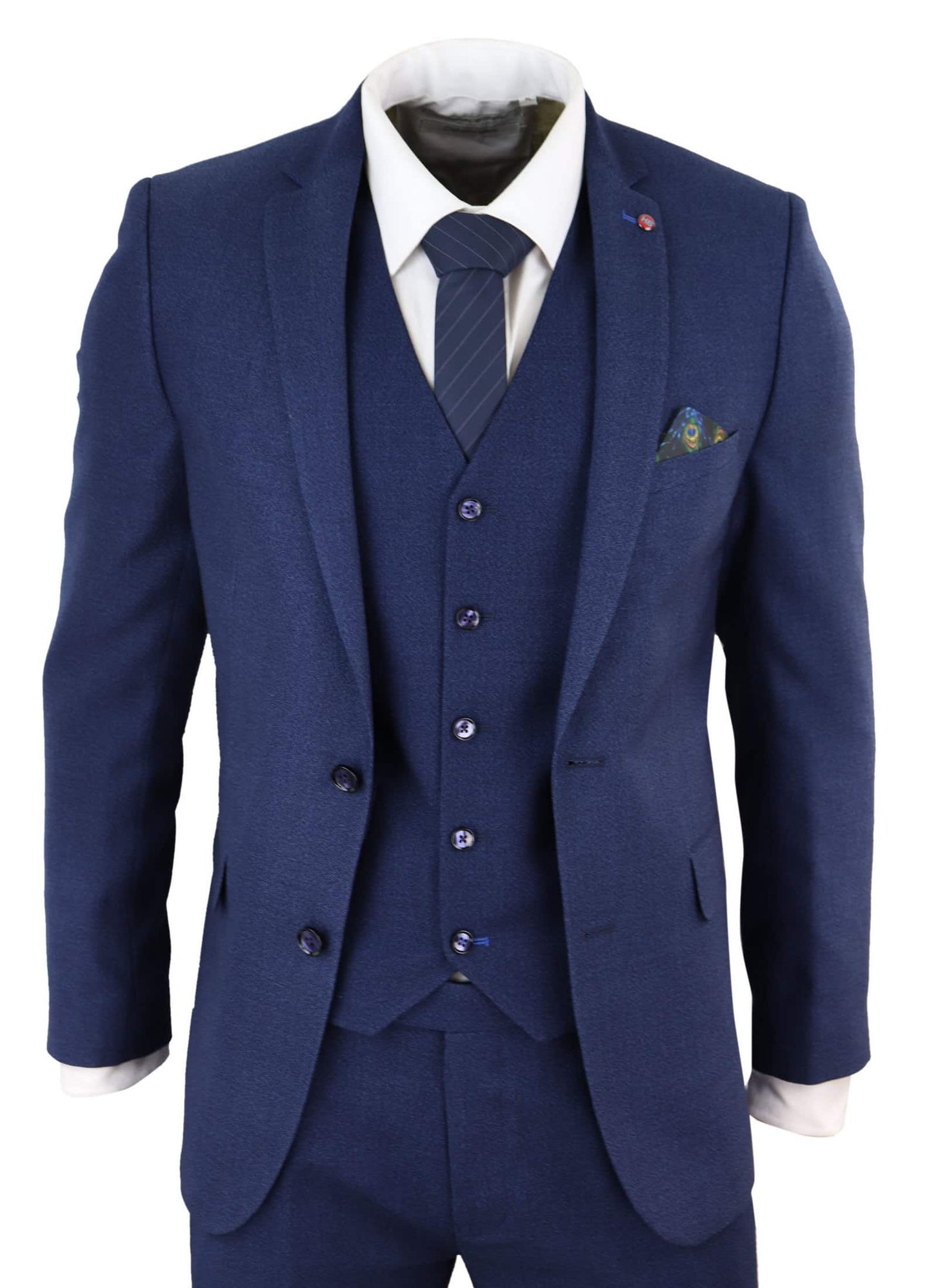 Mens Navy Blue Slim Fit 3 Piece Suit