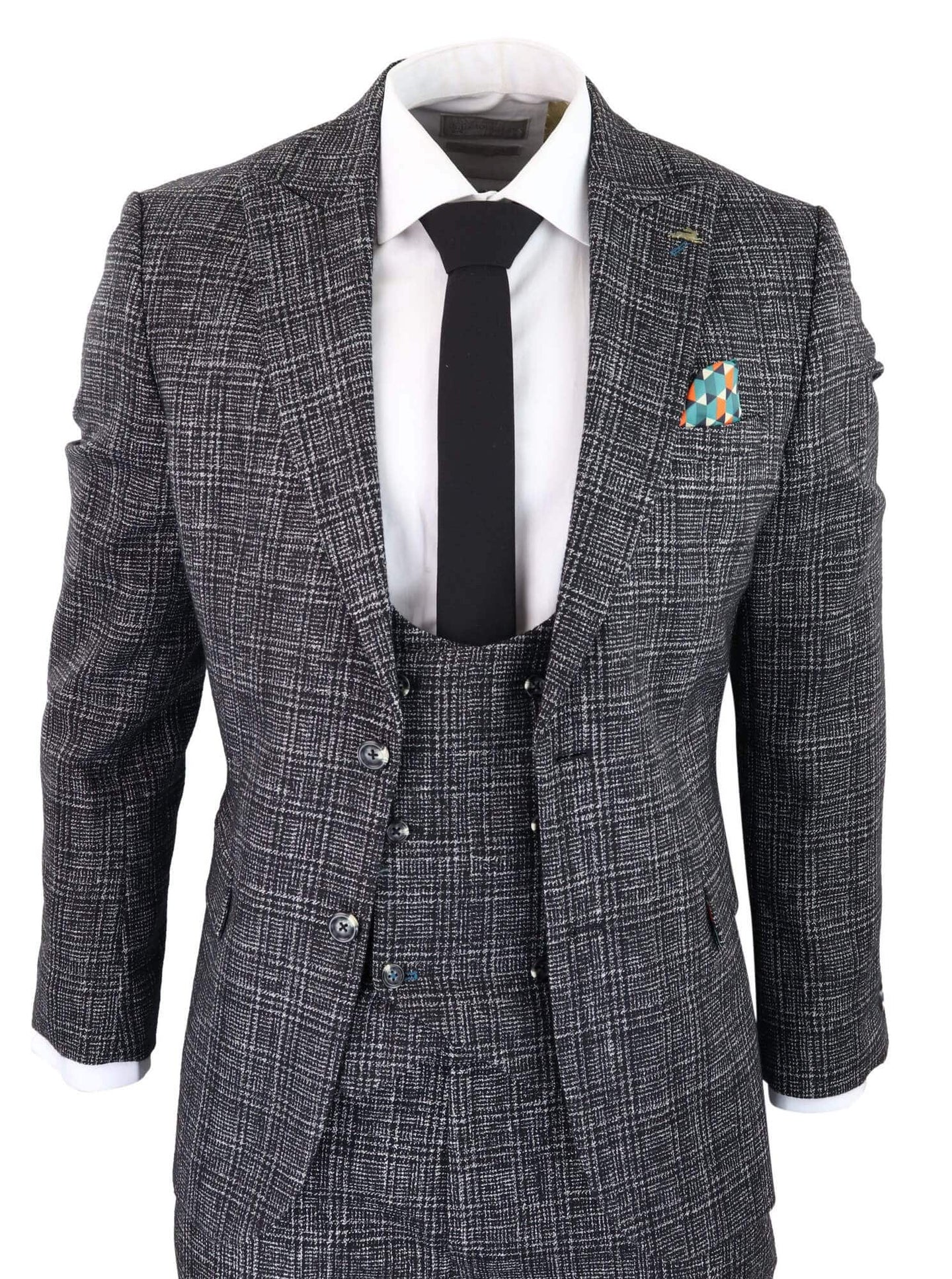 Men's Charcoal-Grey Check 3 Piece Suit