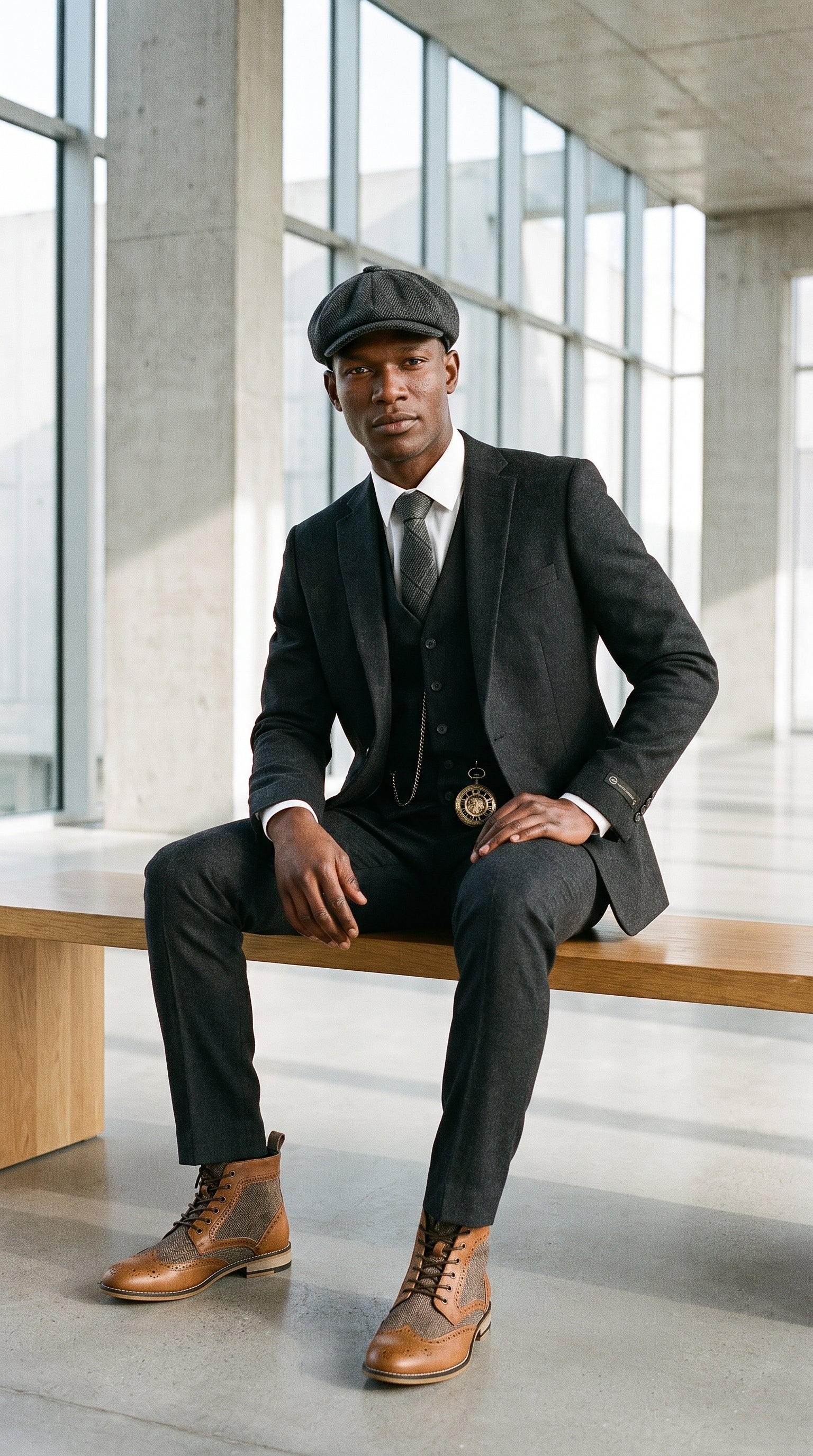Look #495 styled with Schwarzer Herrenanzug im Vintage-Stil der 1920er