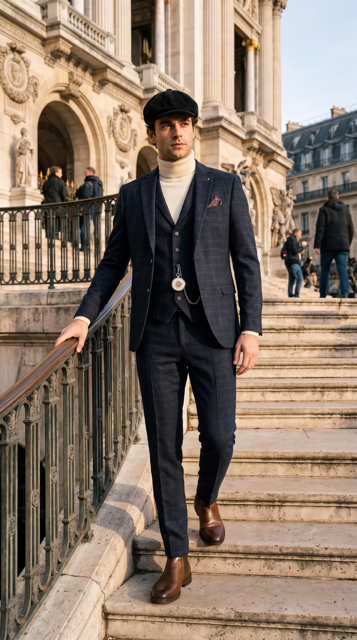 Look #133 styled with Ryan Herrenanzug, 3-teilig, Tweed, Slim Fit, Marineblau