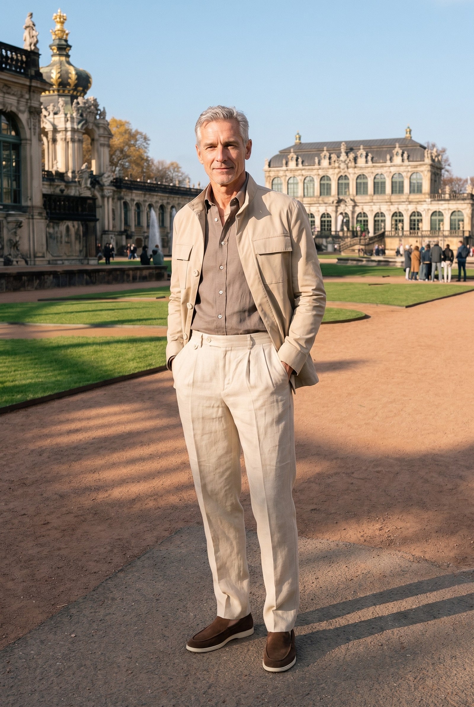 Look #871 styled with Beige Herren-Utility-Jacke, leichte Baumwollmischung, elegante Freizeitjacke