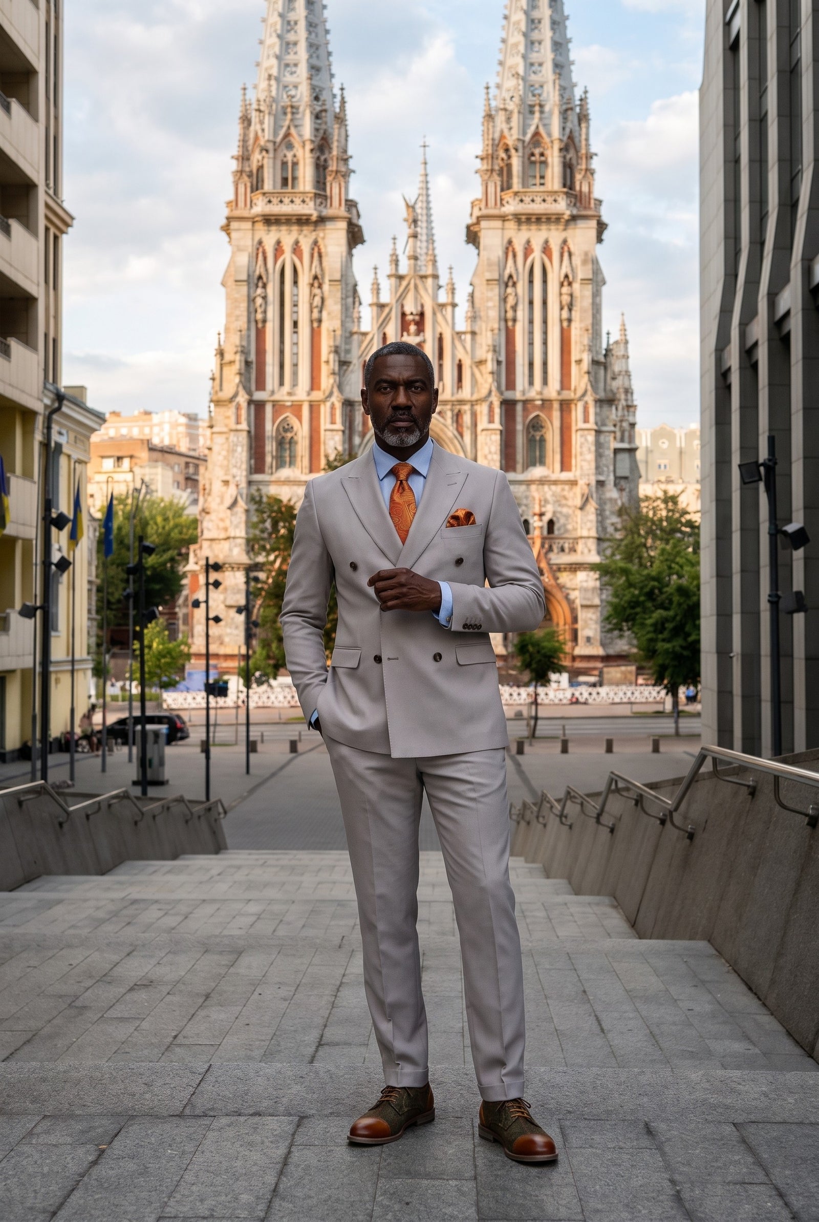 Look #655 styled with Mayfair - Zweiteiliger, zweireihiger Herrenanzug in Steinfarbe