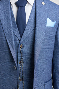 AK-09 3-teiliger Herrenanzug mit blauem Prince of Wales-Karomuster