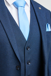 Herren Anzug Marineblau 3 Stück Birdseye Anzug Hochzeit Abschlussball Formal Smart Classic