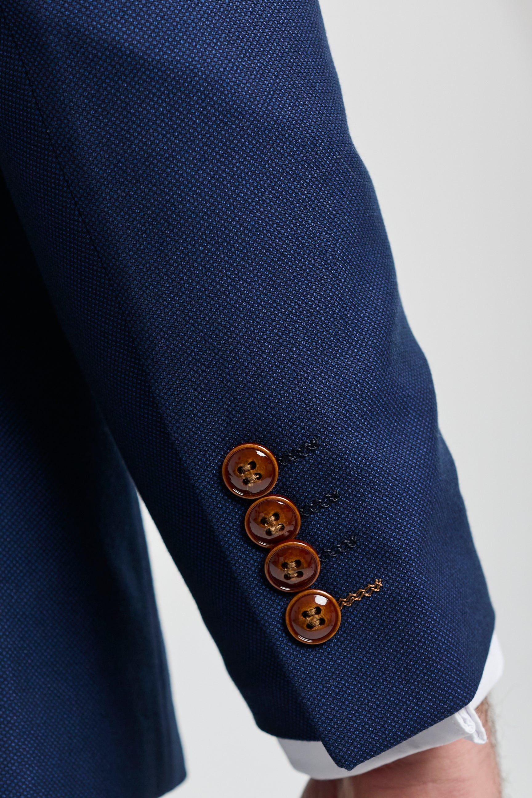 Herren Marineblau 3-teiliger Anzug mit braunem Besatz, klassischer Vogelaugen-Vintage-Anzug für Hochzeiten und Bräutigame