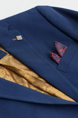 Herren Marineblau 3-teiliger Anzug mit braunem Besatz, klassischer Vogelaugen-Vintage-Anzug für Hochzeiten und Bräutigame