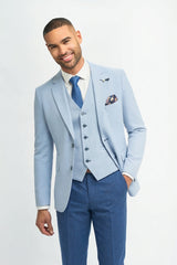 Herren-Sommerhochzeitsanzug aus Leinen in Himmelblau mit marineblauer Hose