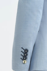 Herren-Sommerhochzeitsanzug aus Leinen in Himmelblau mit marineblauer Hose