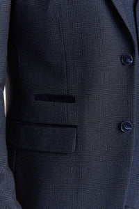 Regent - Men's Navy 3 Piece Prince Of Wales Checked Suit