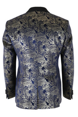 STZ63 - Herren-Smokingblazer aus Samt mit Paisley-Blumenmuster in Blau und Gold