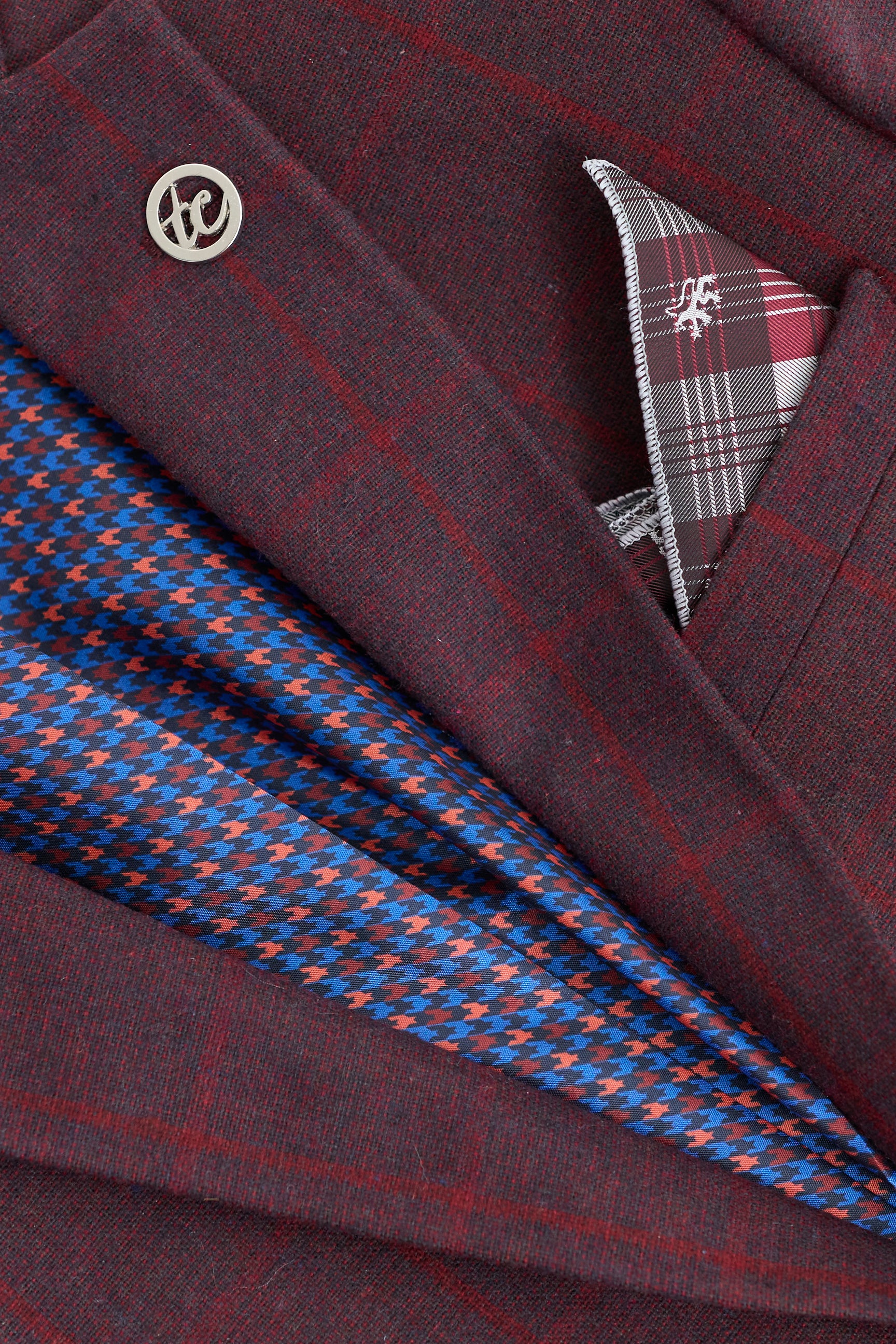 3-teiliger Herrenanzug aus Wolle und Tweed, Pflaume, Weinrot, Karomuster, 1920er Jahre Gatsby