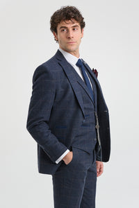 Herrenanzug 3-teilig Wolle Tweed Marineblau Braun Kariert 1920er Gatsby