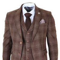 Brauner Tweed-Anzug für Herren, dreiteilig, kariert