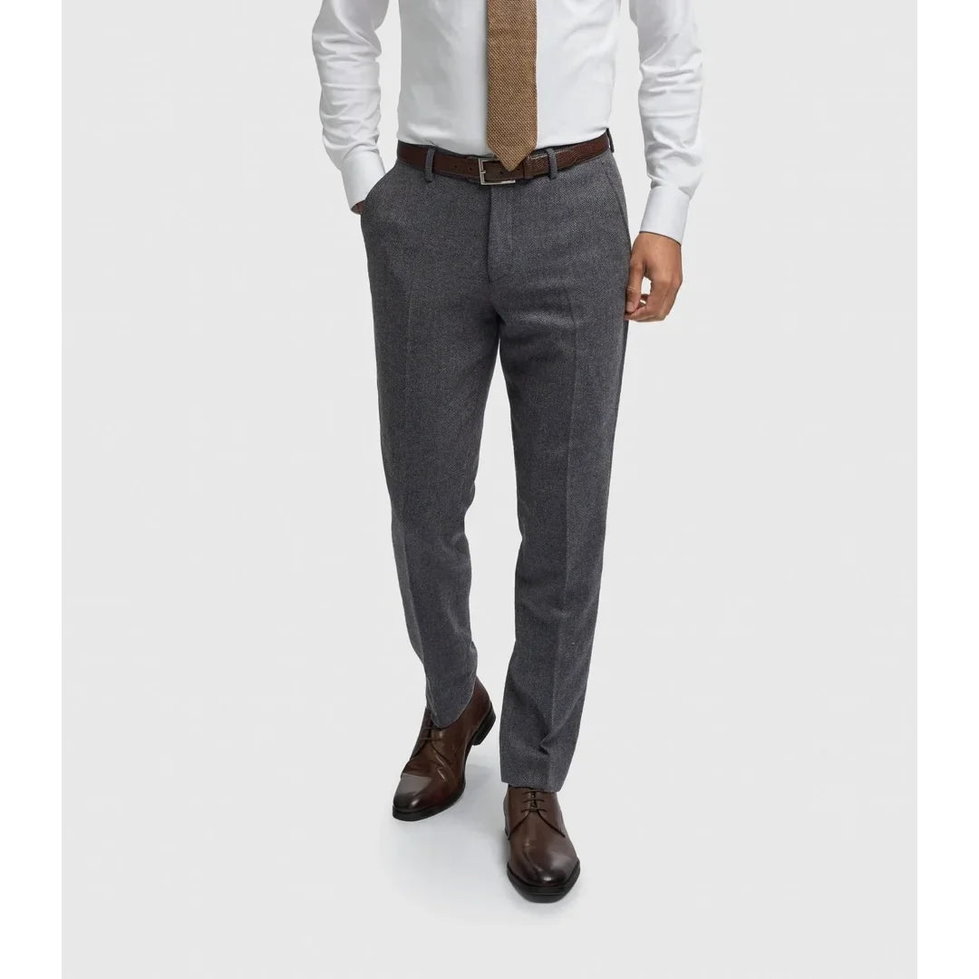 Thomas – Herrenhose aus marineblauem Wollmischgewebe mit Fischgrätmuster