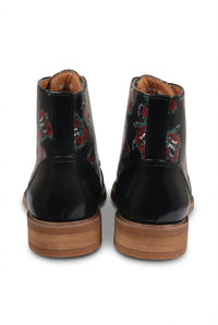 Adam – Schwarze Oxford-Stiefel aus Leder mit Blumen- und Totenkopf-Print für Herren