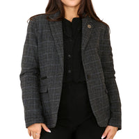Grauer Damen-Tweed-Karo-Blazer-Anzug