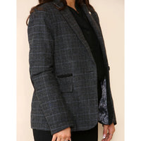 Grauer Damen-Tweed-Karo-Blazer-Anzug