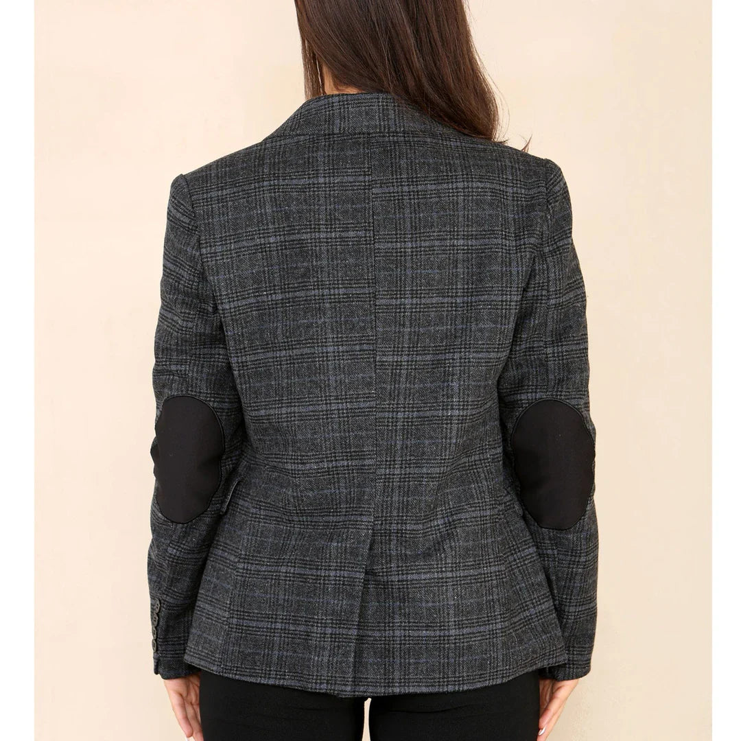 Grauer Damen-Tweed-Karo-Blazer-Anzug