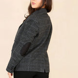Grauer Damen-Tweed-Karo-Blazer-Anzug