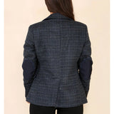Damen-Tweed-Karo-Blazer, blauer Anzug