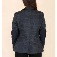 Damen-Tweed-Karo-Blazer, blauer Anzug