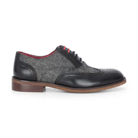 Albert - Schwarze Herren-Brogueschuhe aus Leder mit Tweed-Details