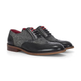 Albert - Schwarze Herren-Brogueschuhe aus Leder mit Tweed-Details