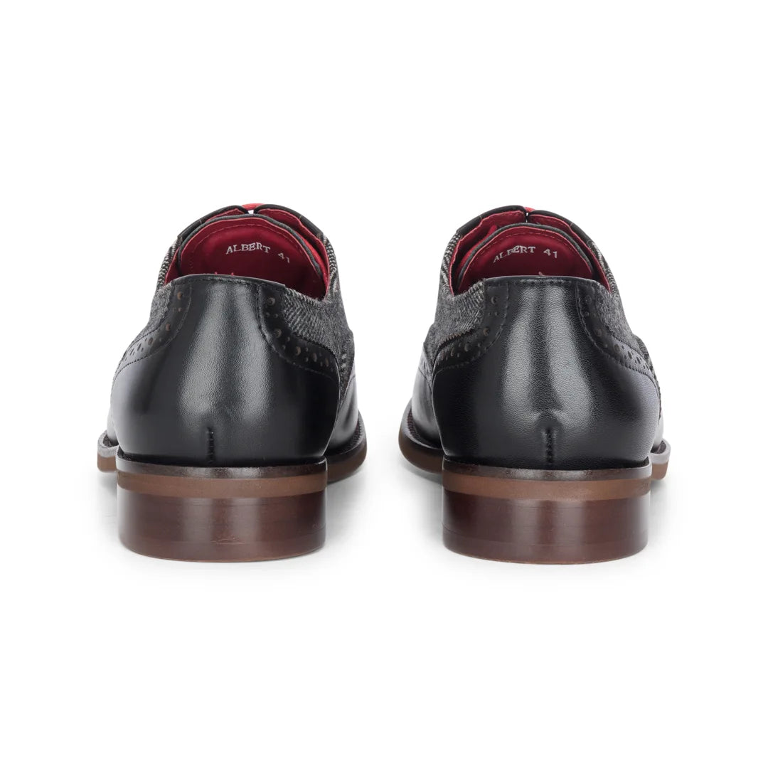 Albert - Schwarze Herren-Brogueschuhe aus Leder mit Tweed-Details