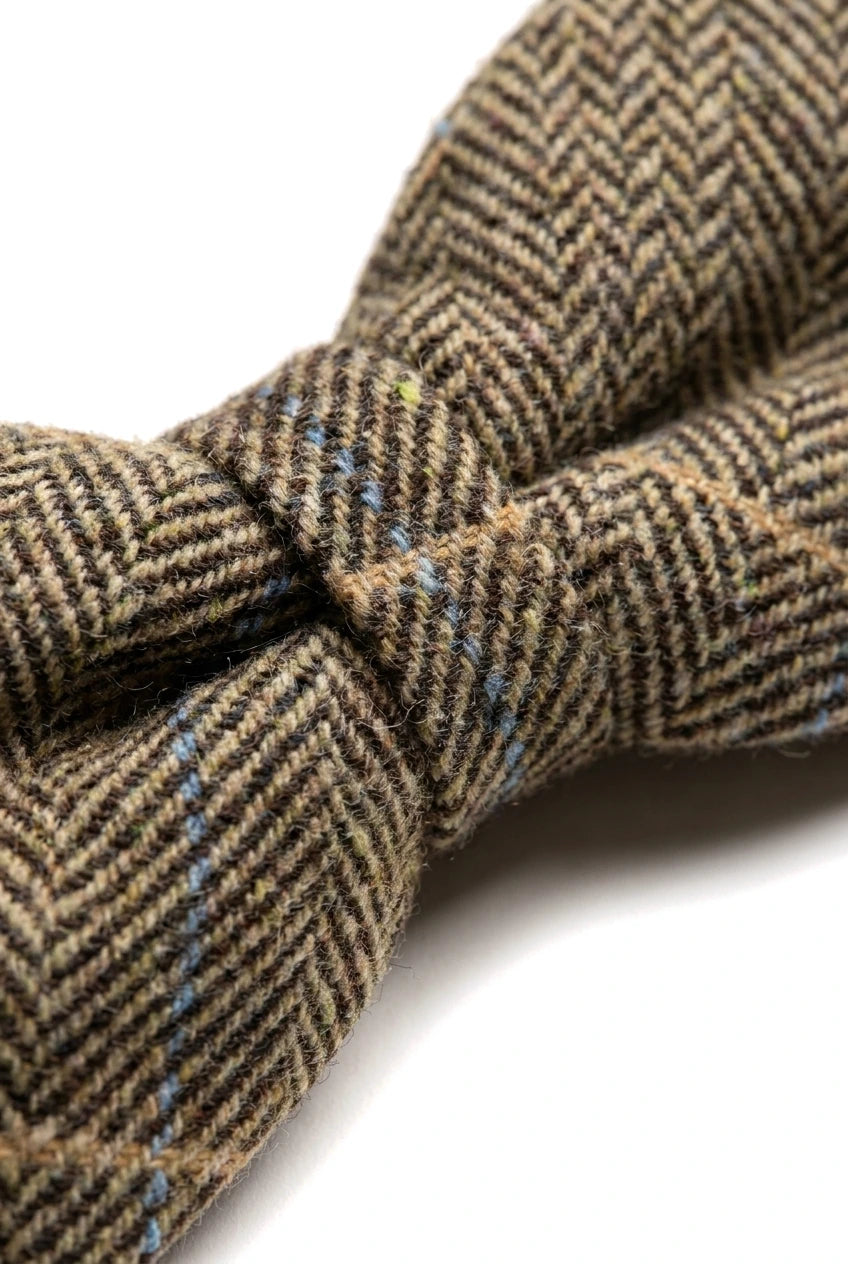 Albert - Braune Tweed-Fliege mit Fischgrätenmuster für Herren