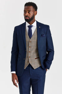 Arthur-Anzug in Marineblau mit kontrastierender Tweedweste in Harris Brown