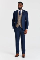 Arthur-Anzug in Marineblau mit kontrastierender Tweedweste in Harris Brown