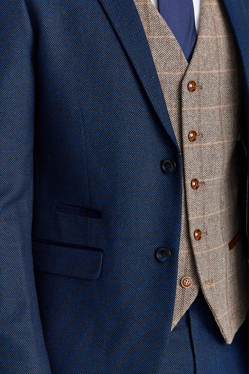 Arthur-Anzug in Marineblau mit kontrastierender Tweedweste in Harris Brown