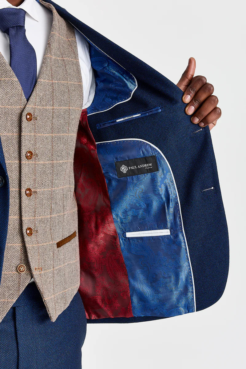 Arthur-Anzug in Marineblau mit kontrastierender Tweedweste in Harris Brown