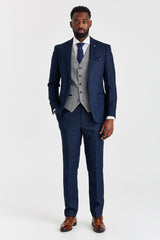 Arthur-Anzug in Marineblau mit kontrastierender Tweedweste in Harris-Grau